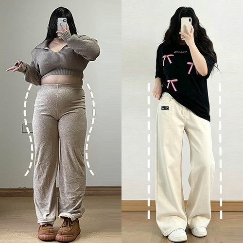 胖mm大码女装慵懒风直筒牛仔裤女