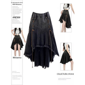 个性 胖mm大码 美式 ins渐变不规则牛仔半身裙女高腰显瘦黑色a字裙子