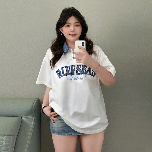 特大码女装简约休闲风短袖t恤女