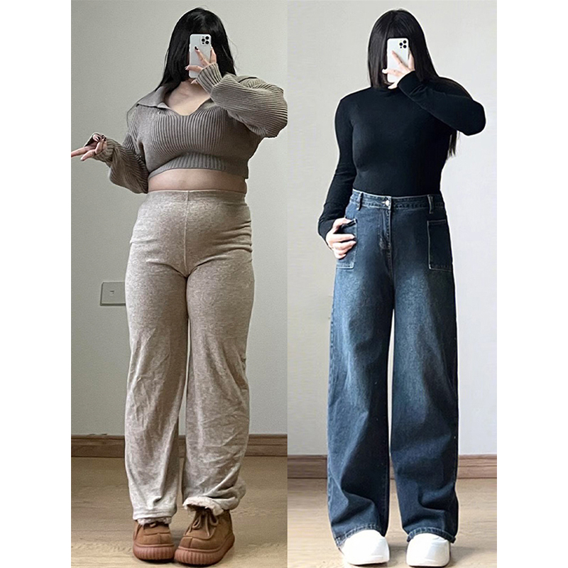 胖mm大码女装美式ins阔腿牛仔裤