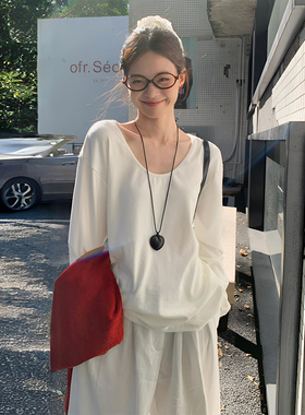 300斤特大码遮肉显瘦长袖t恤女胖mm白色简约高级感学生打底衫上衣