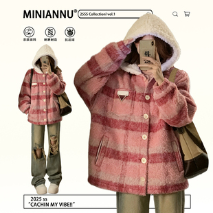 加厚保暖慵懒风外套 学生红色格子拼接棉服上衣女冬季 胖mm大码 女装