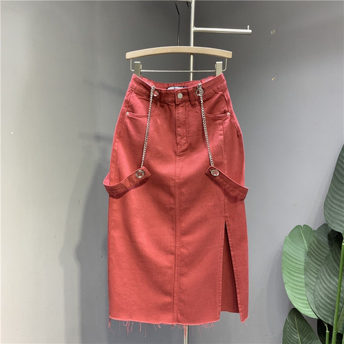 特大码女装开叉牛仔背带裙女高腰