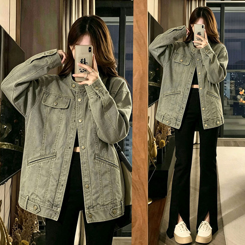 大码胖mm个性潮流翻领减龄外套女