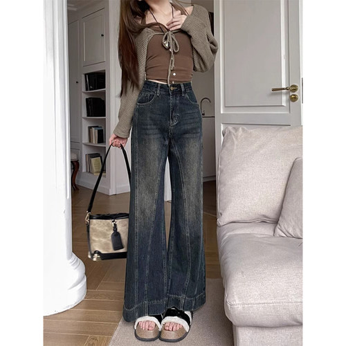 大码胖mm美式高街不贴腿拖地长裤