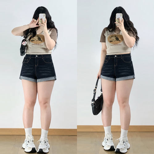 胖mm大方得体微胖穿搭a字短裤女