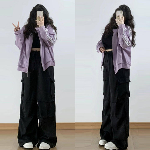 胖mm大码美式设计感直筒休闲裤女