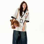 女装 胖mm美式 刺绣polo领短袖 300斤特大码 t恤女夏季 宽松设计感上衣