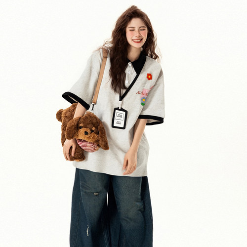 大码女装巨显瘦百搭POLO衫短袖女