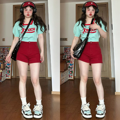 300斤大码美式甜酷风牛仔短裤女