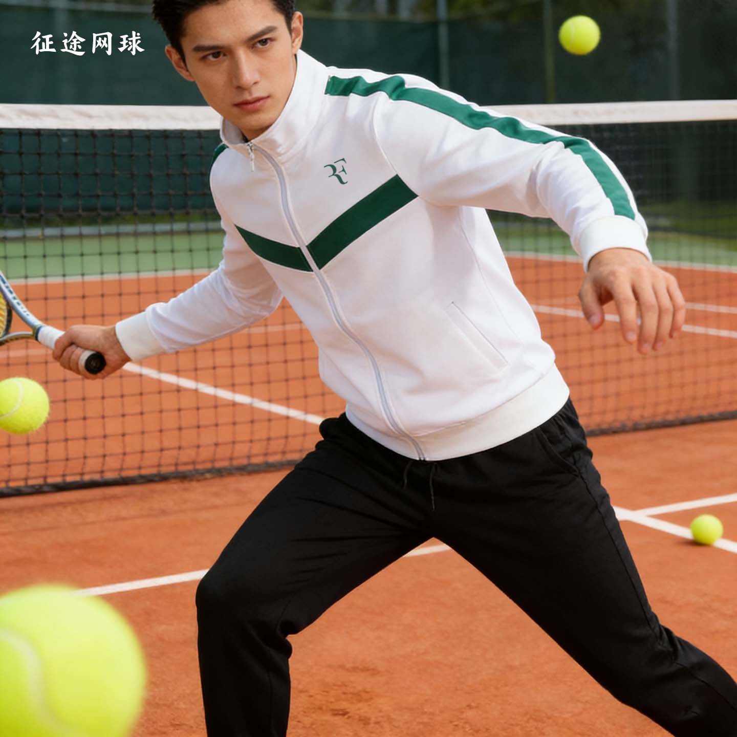 费德勒网球服套装男秋冬新款拼色针织运动开衫外套透气训练服定制