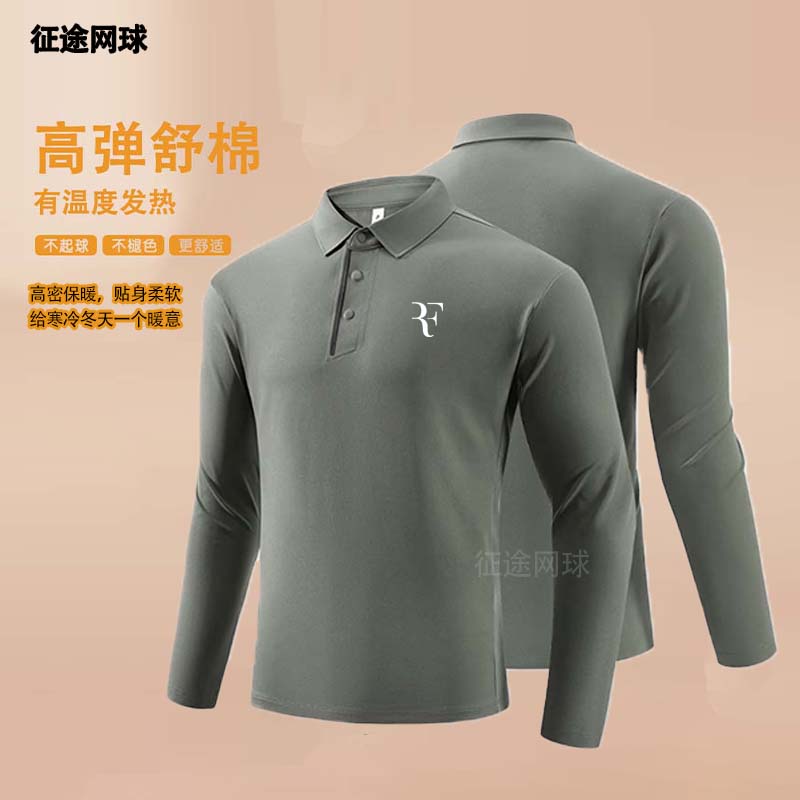 费德勒网球POLO衫长袖男款2025秋季专业运动套装训练透气上衣定制