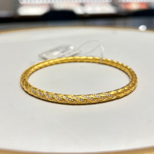 TSL谢瑞麟代购 足金999古法编织黄金钻石手镯女 专柜正品克减