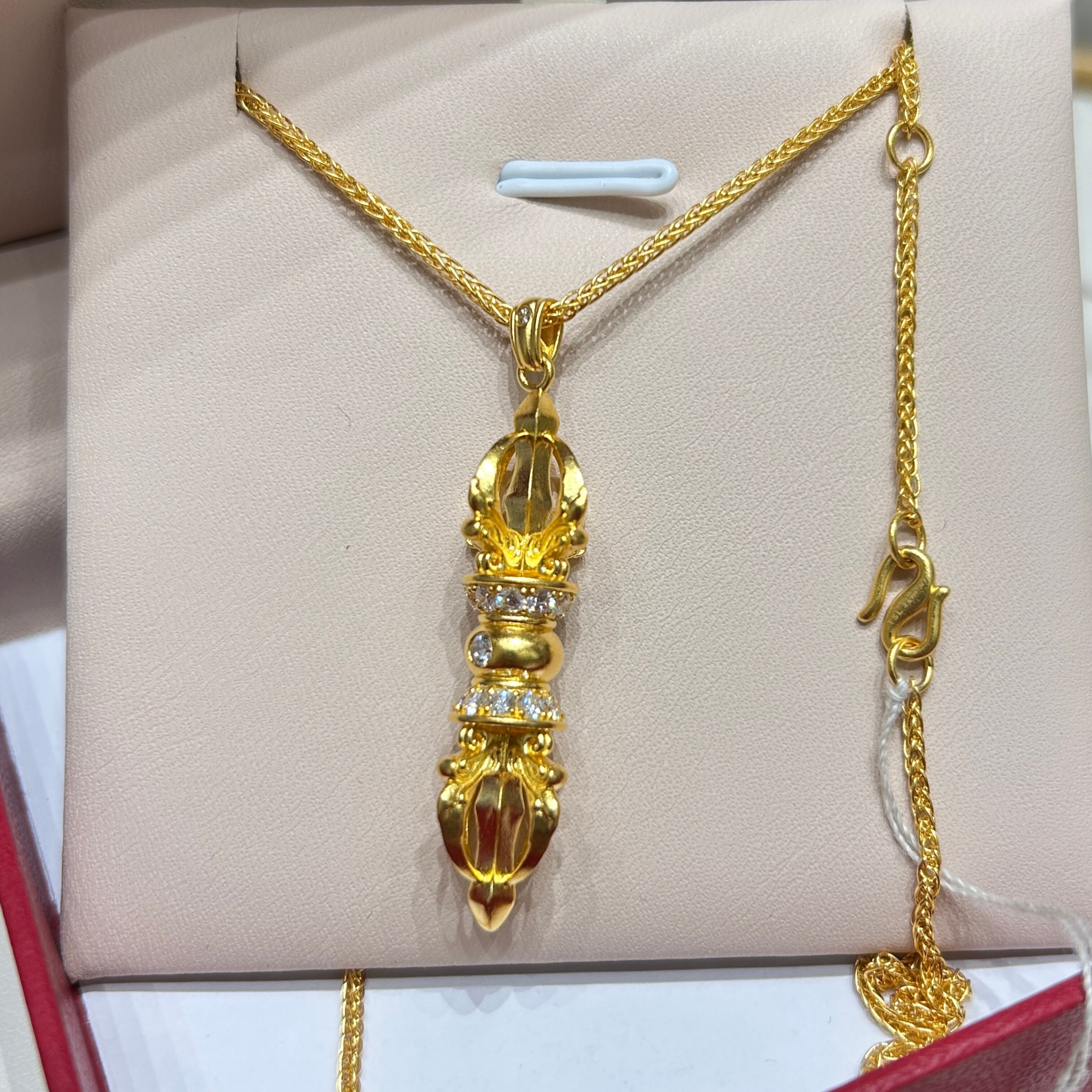 TSL谢瑞麟代购 足金999点钻大金刚杵黄金钻石项链女 专柜正品克减