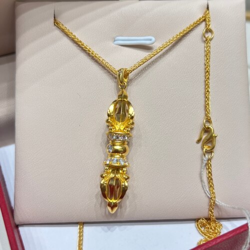 TSL谢瑞麟代购 足金999点钻大金刚杵黄金钻石项链女 专柜正品克减