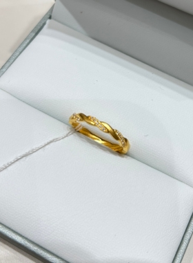 TSL谢瑞麟代购 足金999麻花点钻黄金钻石戒指女 简约镶钻专柜正品