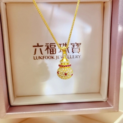 六福珠宝福罐足金红宝石点钻项链