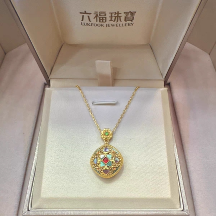 六福珠宝代购 锦绣花窗螺细足金黄金项链 专柜正品福满传家系列