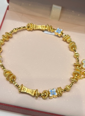 TSL谢瑞麟代购 足金999鎏彩小花爱心竹节黄金手链手串女 专柜正品