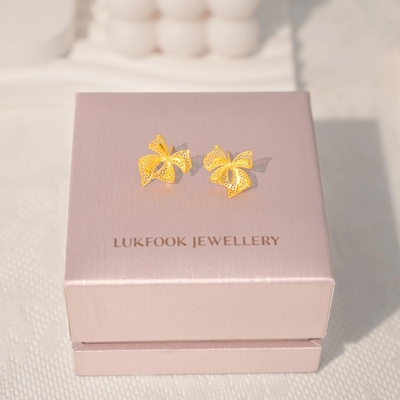 六福珠宝代购 足金999女士花丝镂空蝴蝶结黄金耳饰 新款专柜正品