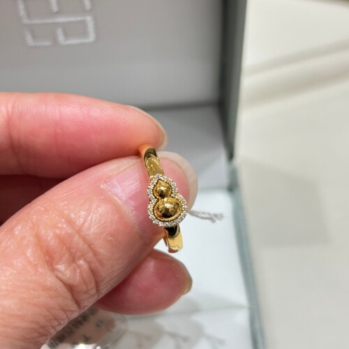TSL谢瑞麟代购 足金999光面福禄葫芦黄金钻石戒指女 镶钻专柜正品