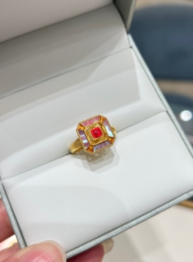 TSL谢瑞麟代购 足金999国风国潮方形黄金贝壳戒指女 开口专柜正品