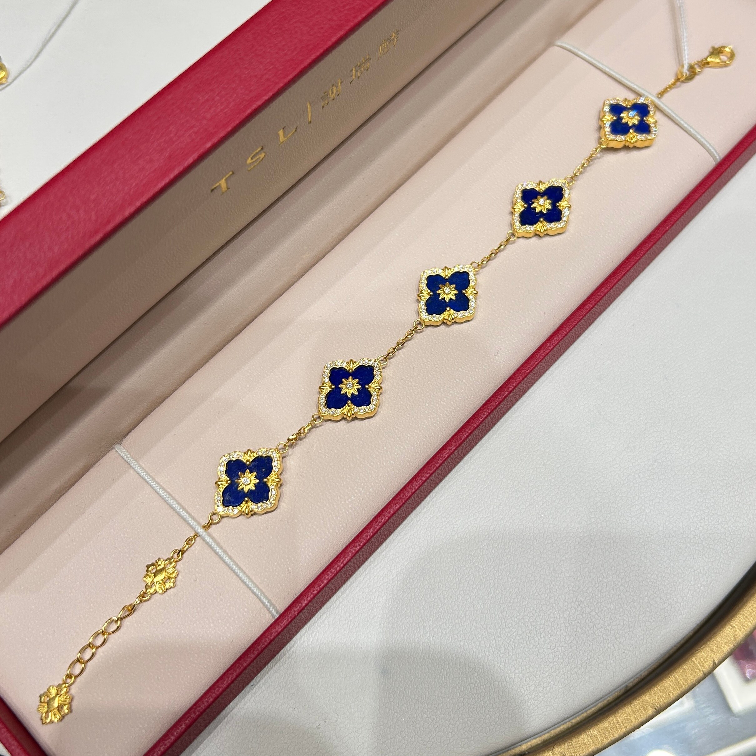 TSL谢瑞麟代购 足金999深蓝色布契拉提黄金钻石手链 镶钻专柜正品