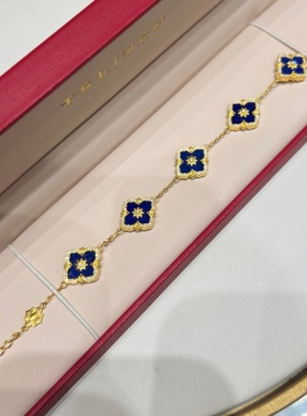 TSL谢瑞麟代购 足金999深蓝色布契拉提黄金钻石手链 镶钻专柜正品