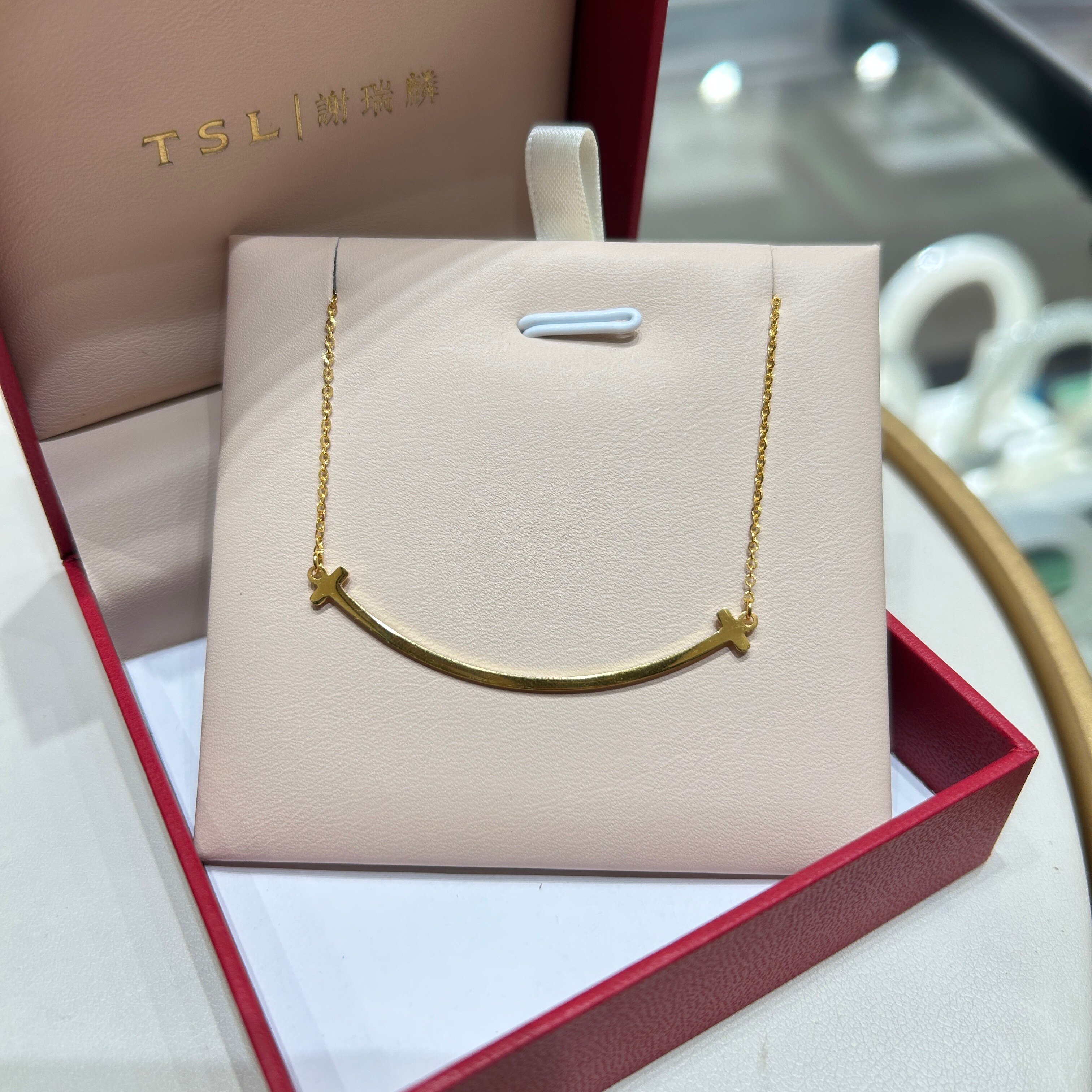 TSL谢瑞麟代购 足金999几何微笑黄金项链套链女 专柜正品计价克减