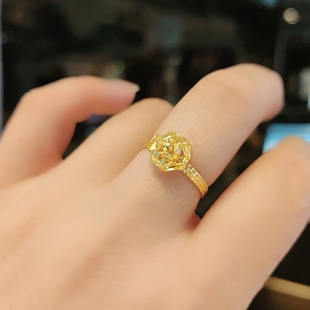 六福珠宝代购 冰·钻光影金系列足金玫瑰花黄金戒指 新款专柜正品