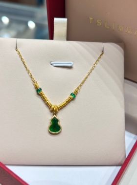 TSL谢瑞麟代购 绿色葫芦足金999黄金项链套链 碎金子新款专柜正品