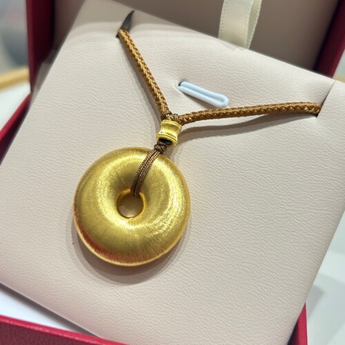 TSL谢瑞麟代购 足金999丝绒平安扣黄金吊坠挂坠 简约百搭专柜正品