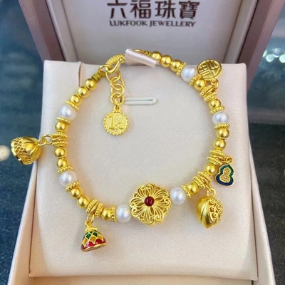 六福珠宝福满传家黄金珍珠手链