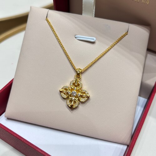 TSL谢瑞麟代购 足金999十字金刚杵黄金钻石项链女 镶钻专柜正品