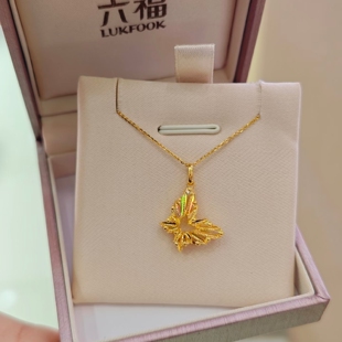 六福珠宝代购 冰钻光影金系列足金999蝴蝶黄金项链 新款专柜正品