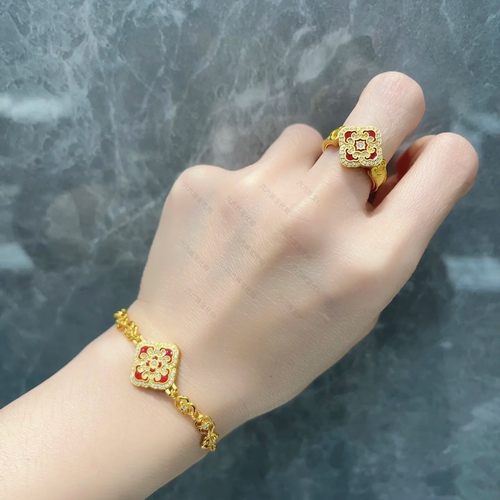 周大福代购 故宫系列黄金鎏彩万华如意女戒指足金 新款正品RU2112