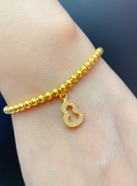 TSL谢瑞麟代购 金珠葫芦足金999黄金点钻手链手串  新款专柜正品