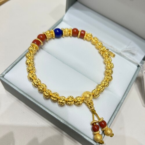 TSL谢瑞麟代购 足金999金刚菩提珠黄金玉髓手链手串女 专柜正品