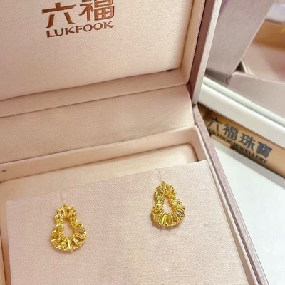 六福珠宝代购 冰·钻光影金足金镂空葫芦黄金耳饰 新款专柜正品