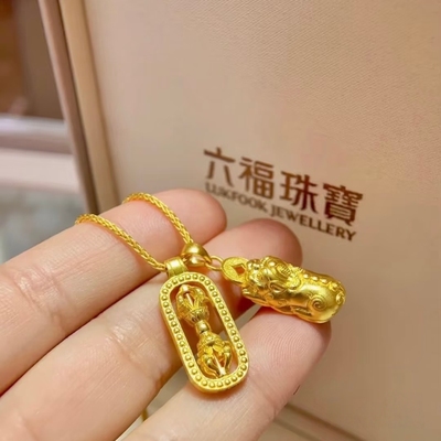 六福珠宝金刚杵貔貅足金黄金项链