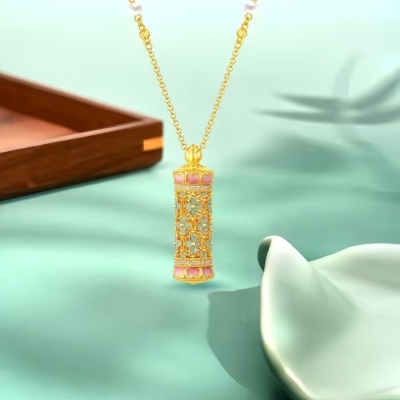 六福珠宝花开海韵点钻黄金项链