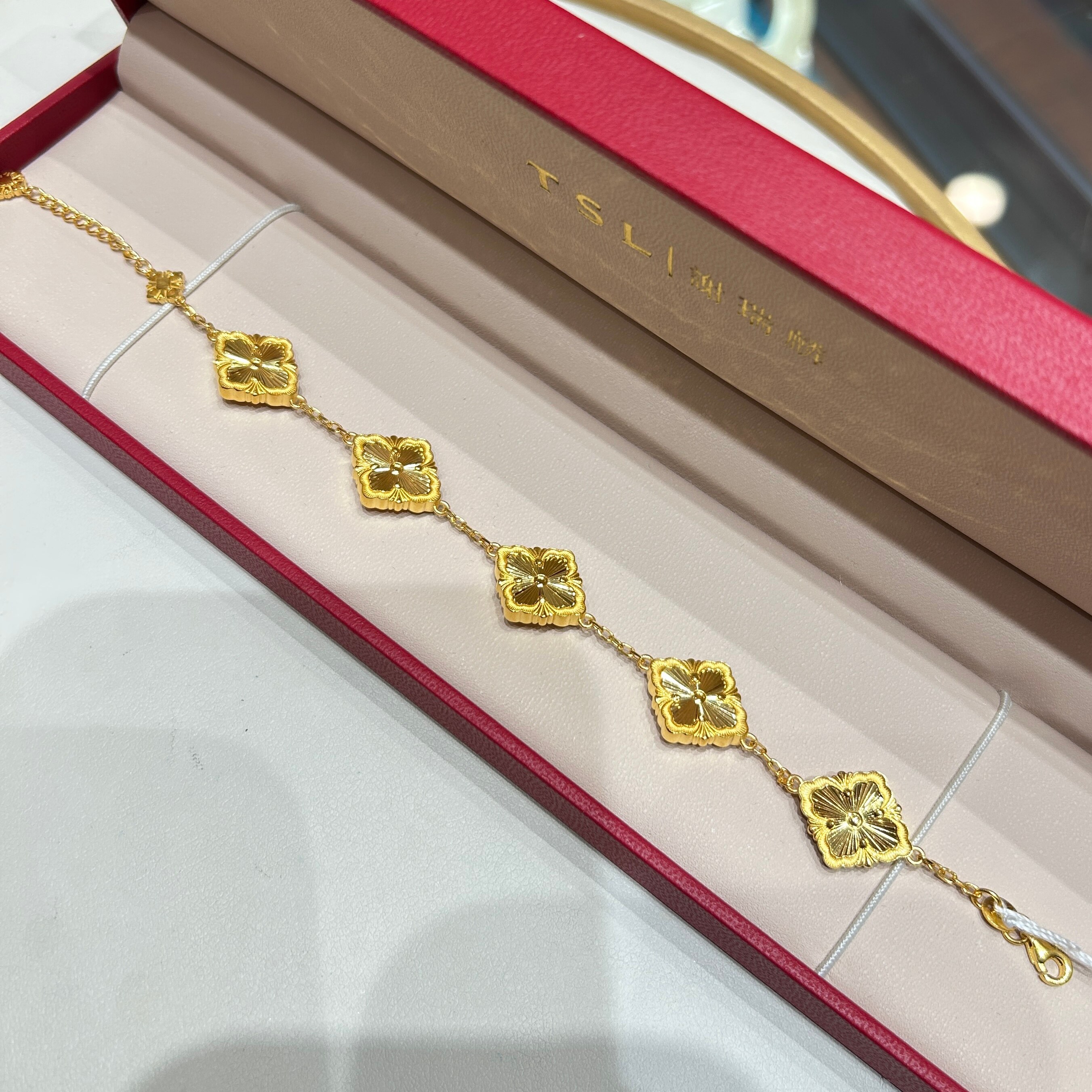 TSL谢瑞麟代购 布布足金999黄金手链 四叶草五花新款专柜正品图片