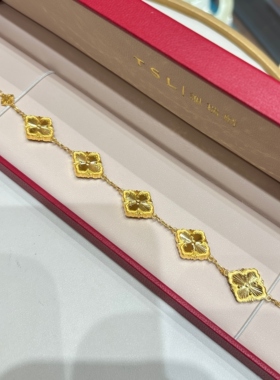 TSL谢瑞麟代购 布契拉提足金999黄金手链 四叶草五花新款专柜正品
