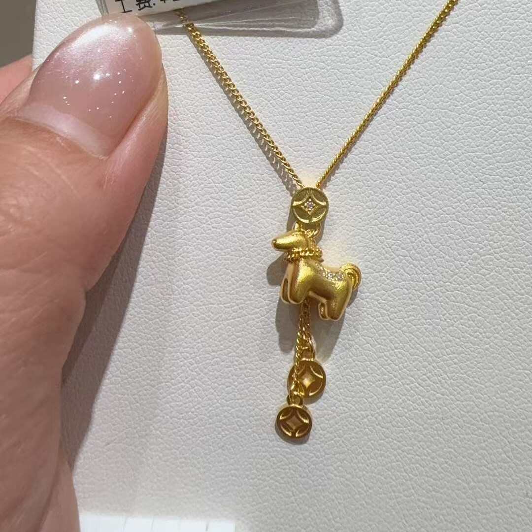 TSL谢瑞麟代购 马上有钱铜币足金999黄金点钻项链 新款专柜正品