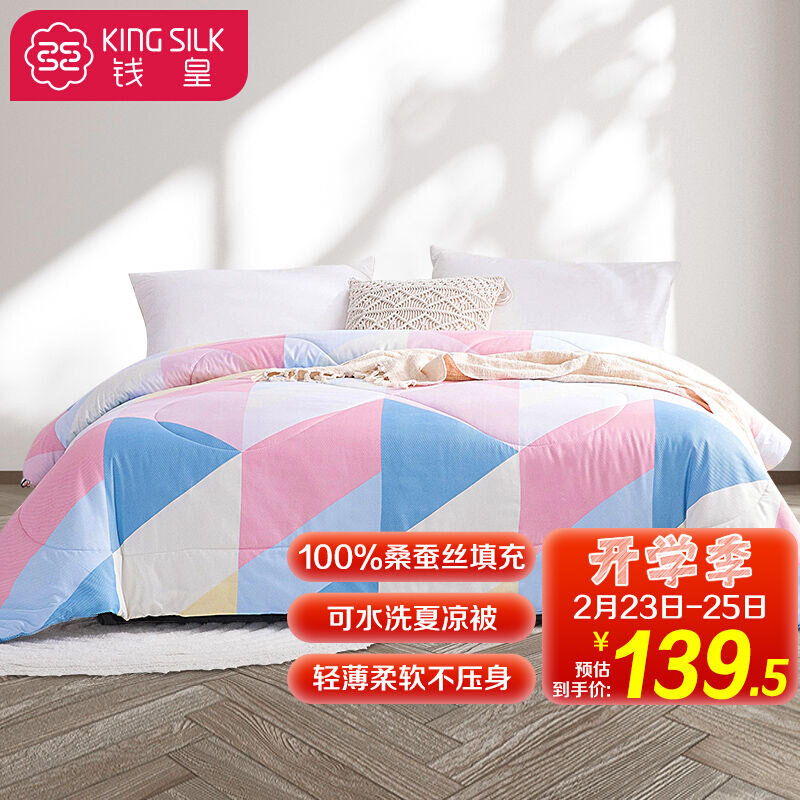 钱皇被芯100%桑蚕丝被子可水洗空调被夏凉被薄被子彩色格子150*21