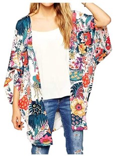 sleeve 蝙蝠袖 chiffon sunscreen 雪纺花朵防晒衣女士 flower Bat