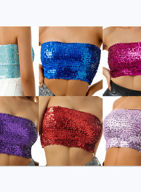 Fashion sequined strapless blouse woman 时尚亮片抹胸上衣女士