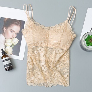 LACE breast pads sexy sling back时尚带胸垫蕾丝性感吊带美背女