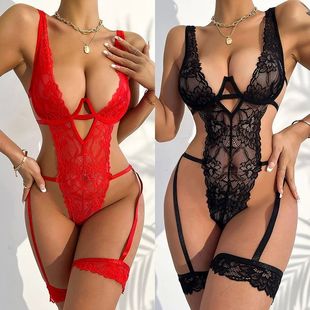 Sexy deep V lace strap jumpsuit for women深V蕾丝绑带连体衣女