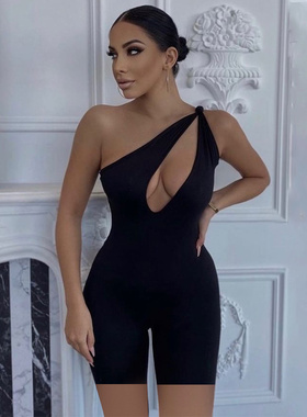 High-waisted tight casual one-piece shorts高腰紧身休闲连体裤